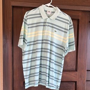 Lacoste Men's Polo Shirt - Light Green, Yellow, and Gray Stripes